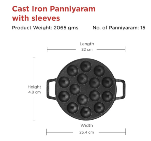 Vinod Legacy Cast Iron Stick Free Paniyarakkal Pan - 15 Cups, 25cm / Paniyaram pan/Appa Patra/Appam Patra/Appe/Paddu pan/Non Toxic, Enamel Free - Black - Image 4